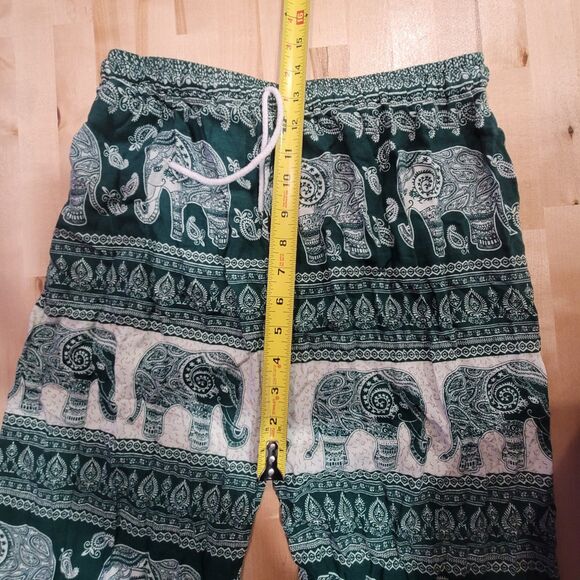 CLEARANCE Harem Pants Green White Boho Hippie Elephant Small Gathered Ankle - Picture 6 of 9